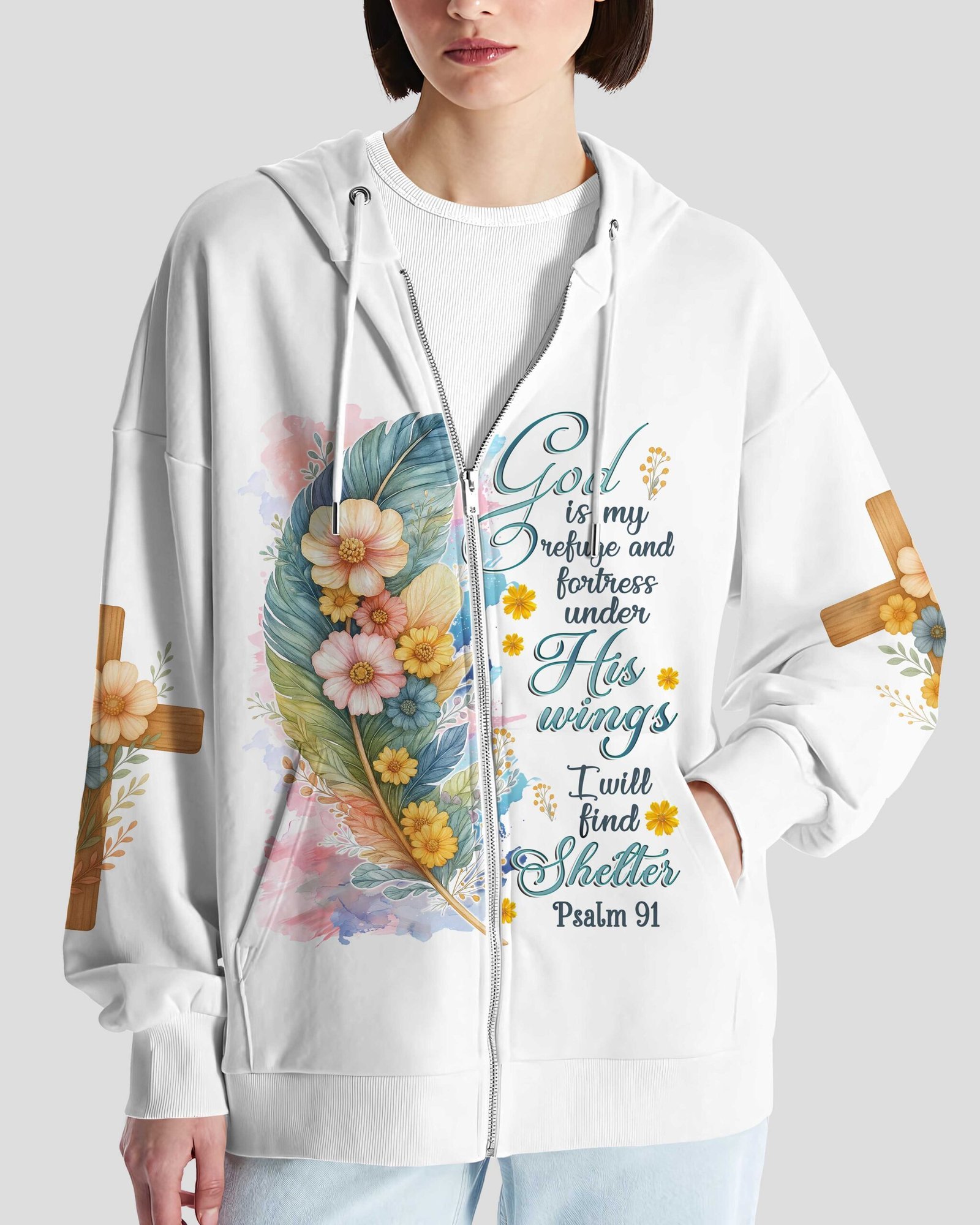 God Is My Refuge And Fortress Under His Wings I Will Find Shelter Psalm T-Shirt - Image 8