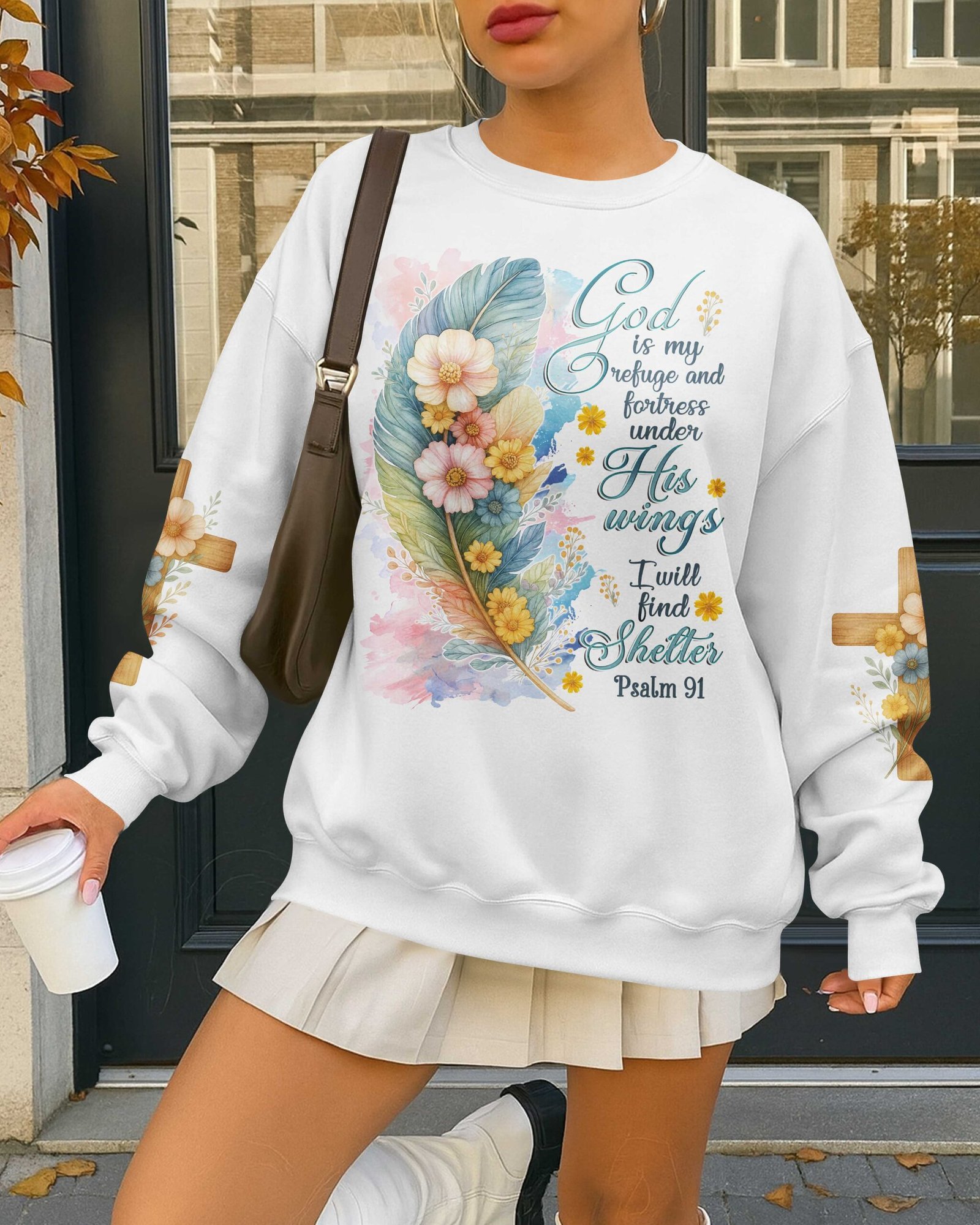 God Is My Refuge And Fortress Under His Wings I Will Find Shelter Psalm T-Shirt - Image 6