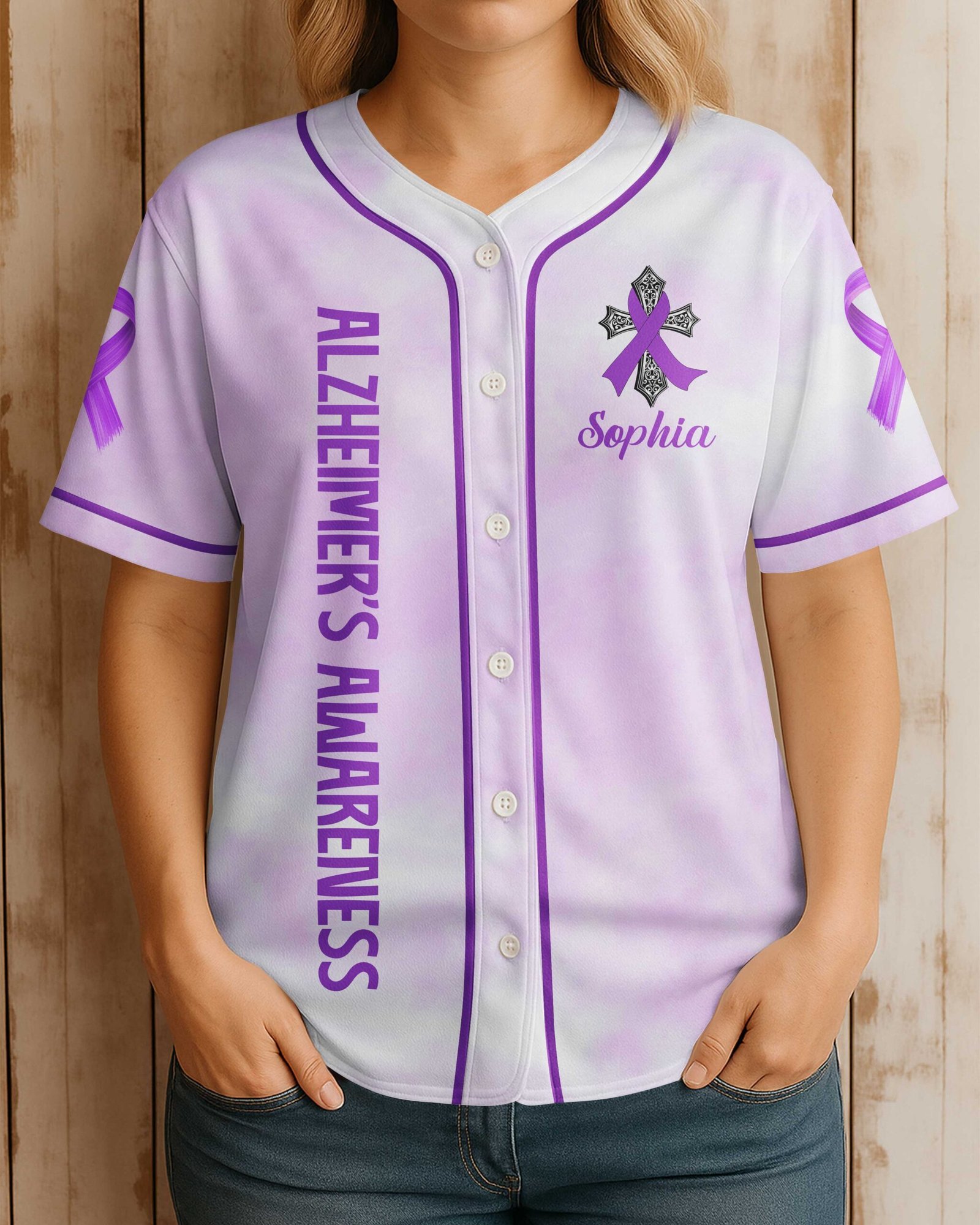 Let Your Faith Be Bigger Than Your Fear Alzheimer's Awareness All Over Print Jersey - Image 2
