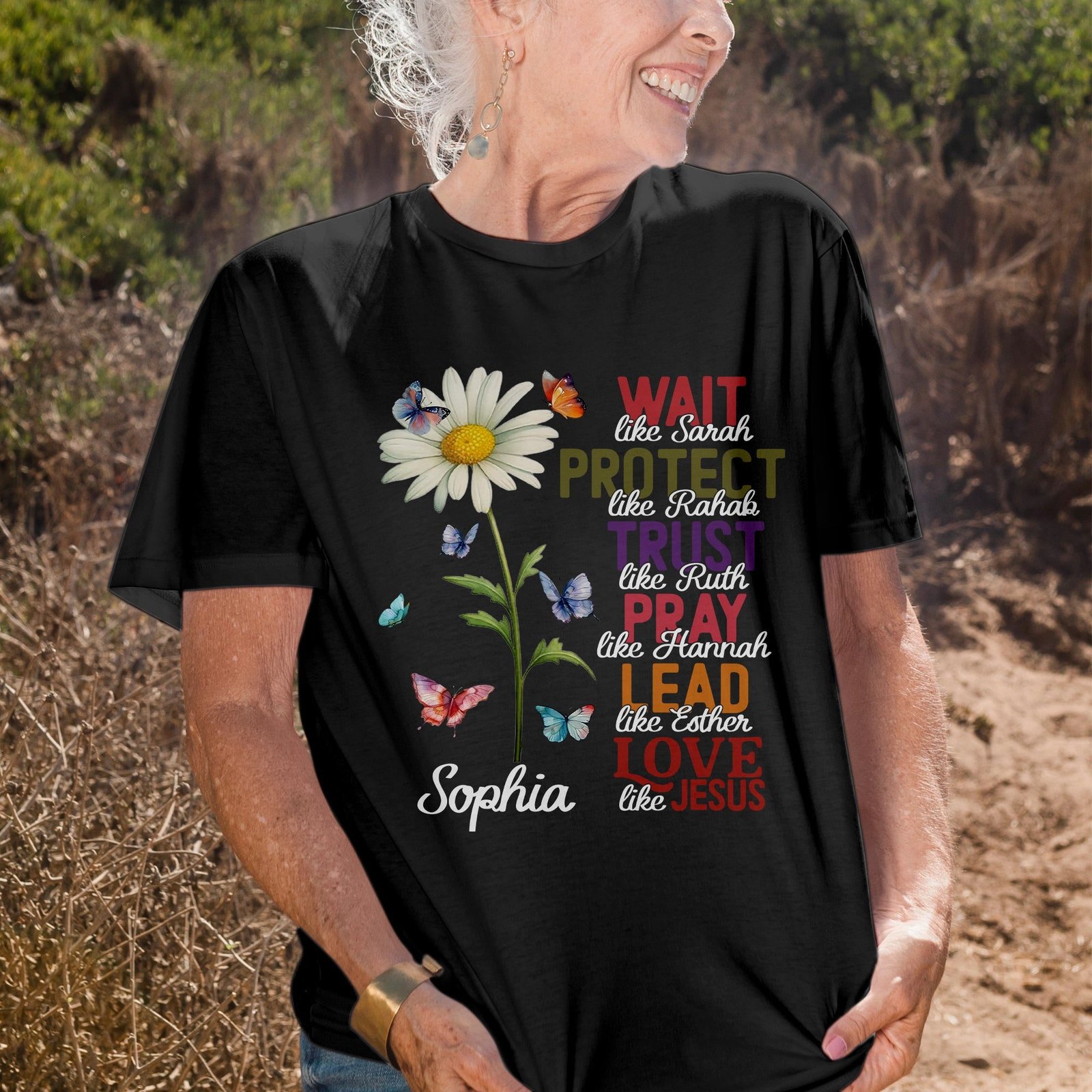 Wait Like Sarah Protect Like Rahab Esther Love Like Jesus T-Shirt - Image 4